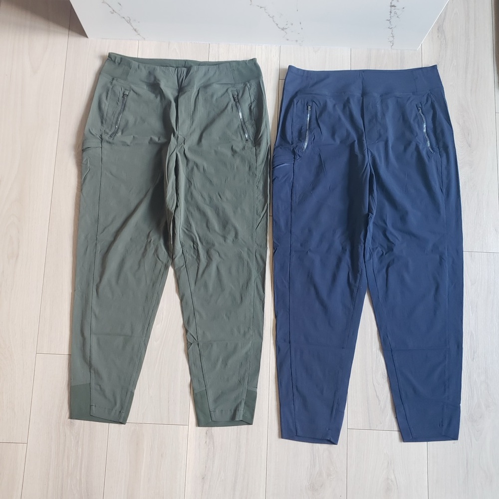Athleta Track Pants Womens 12 Green Navy Bundle of 2 Athletic Gym Jogger Set
